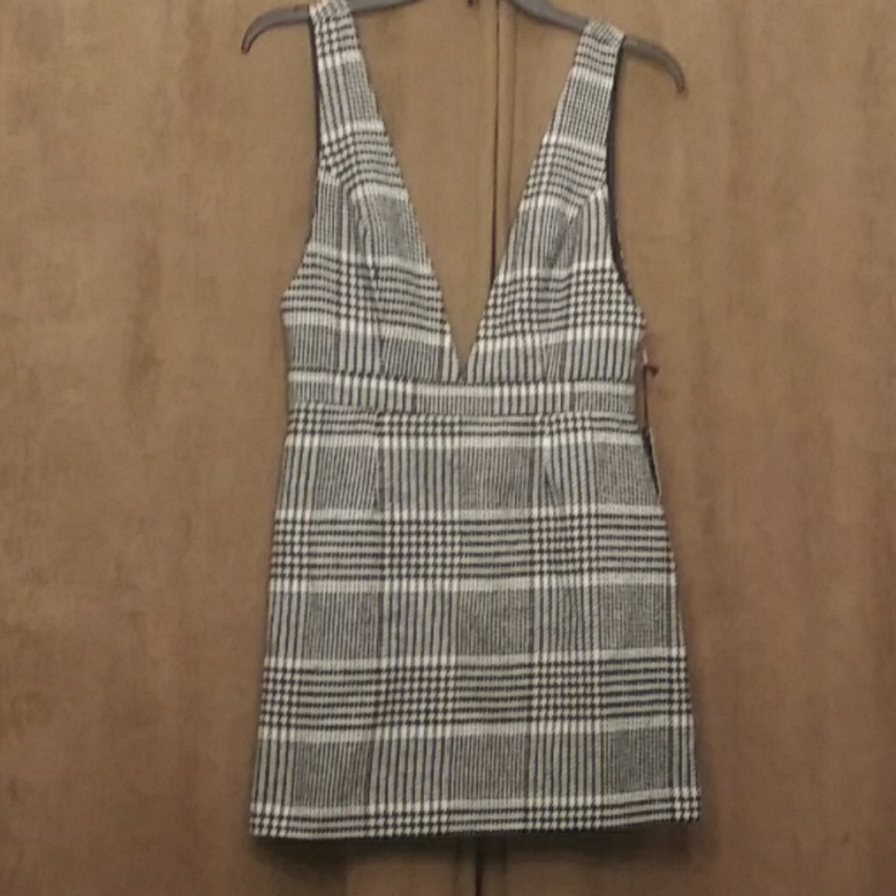 Gingham Deep plunge front mini dress